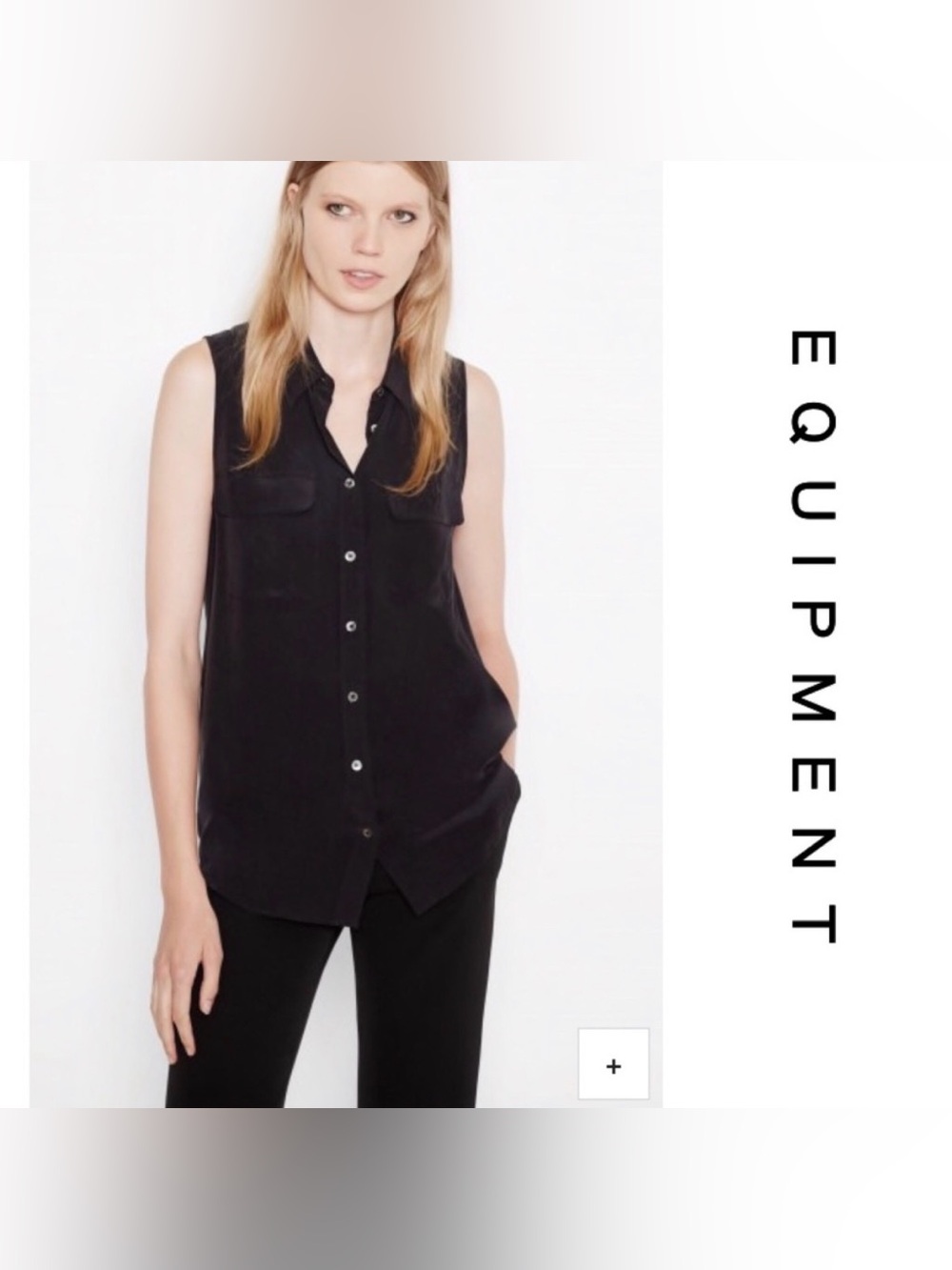 Equipment Sleevless Silk Button Up Top